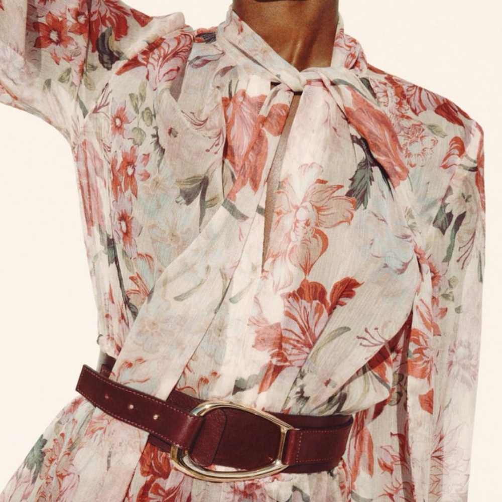 NWT ZARA Floral Flowy Midi Dress Bow Neckline, XL